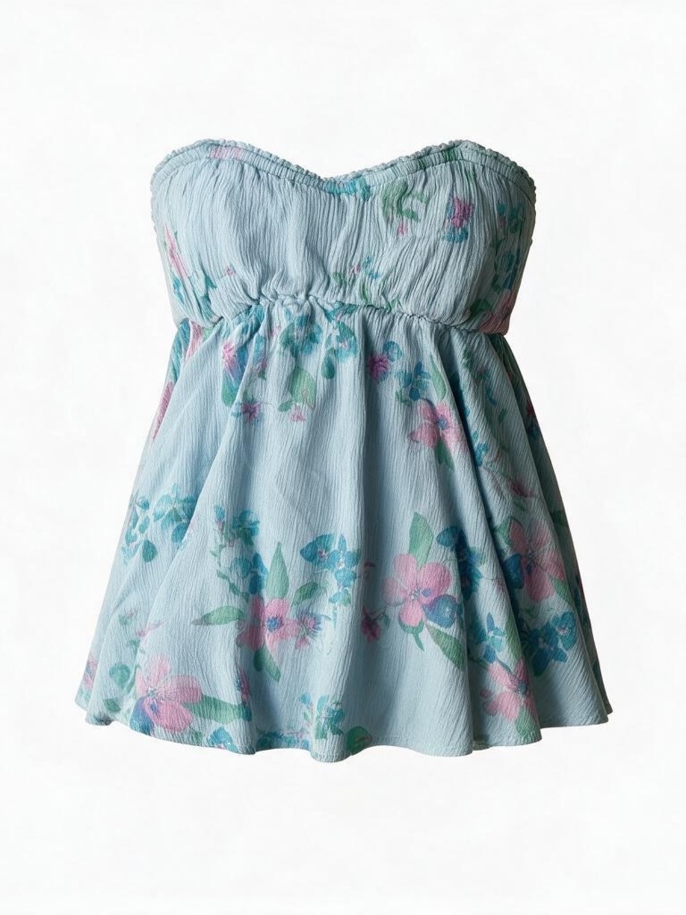 Aeropostale Strapless Floral Camisole - Light Blue, Pink & Teal Accents
